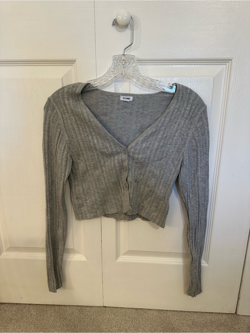 Garage Light Gray Ribbed Button-Up Crop Top - Picture 2 of 4